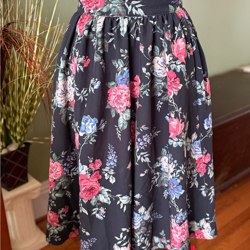 Vixen by Micheline Pitt Floral Skater Skirt - Black and Pink
